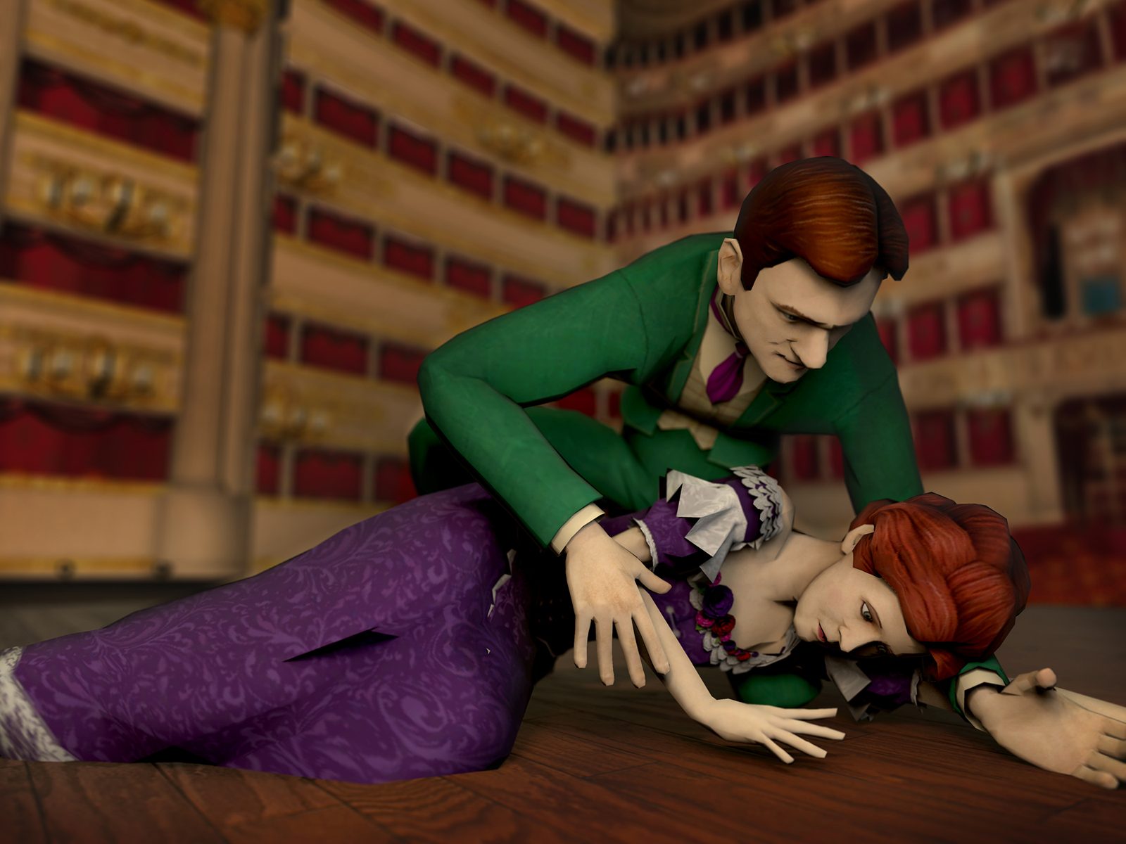 Animated 3D characters in a period theatre