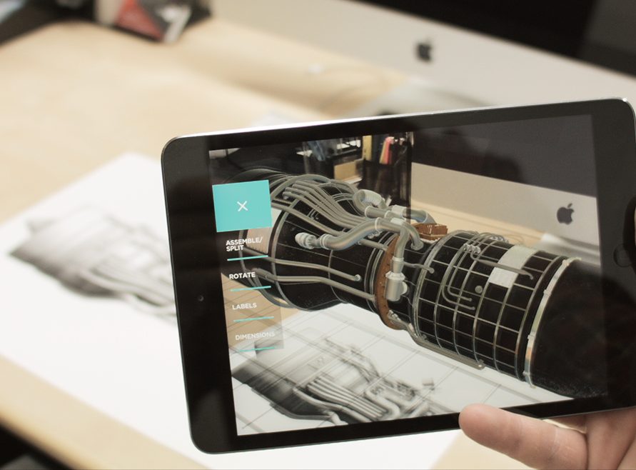 InViz showing a 3D turbine over a technical drawing